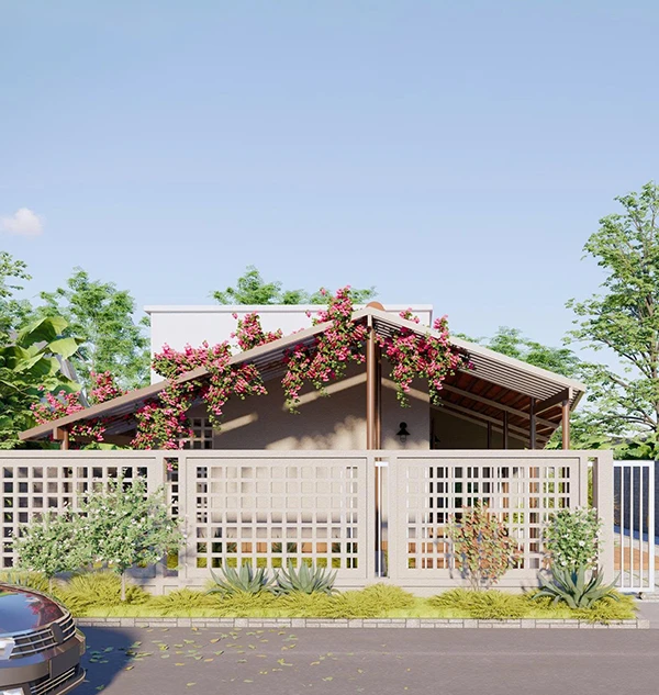 Mẫu nhà cấp 4 sân vườn giàn hoa giấy bình yên