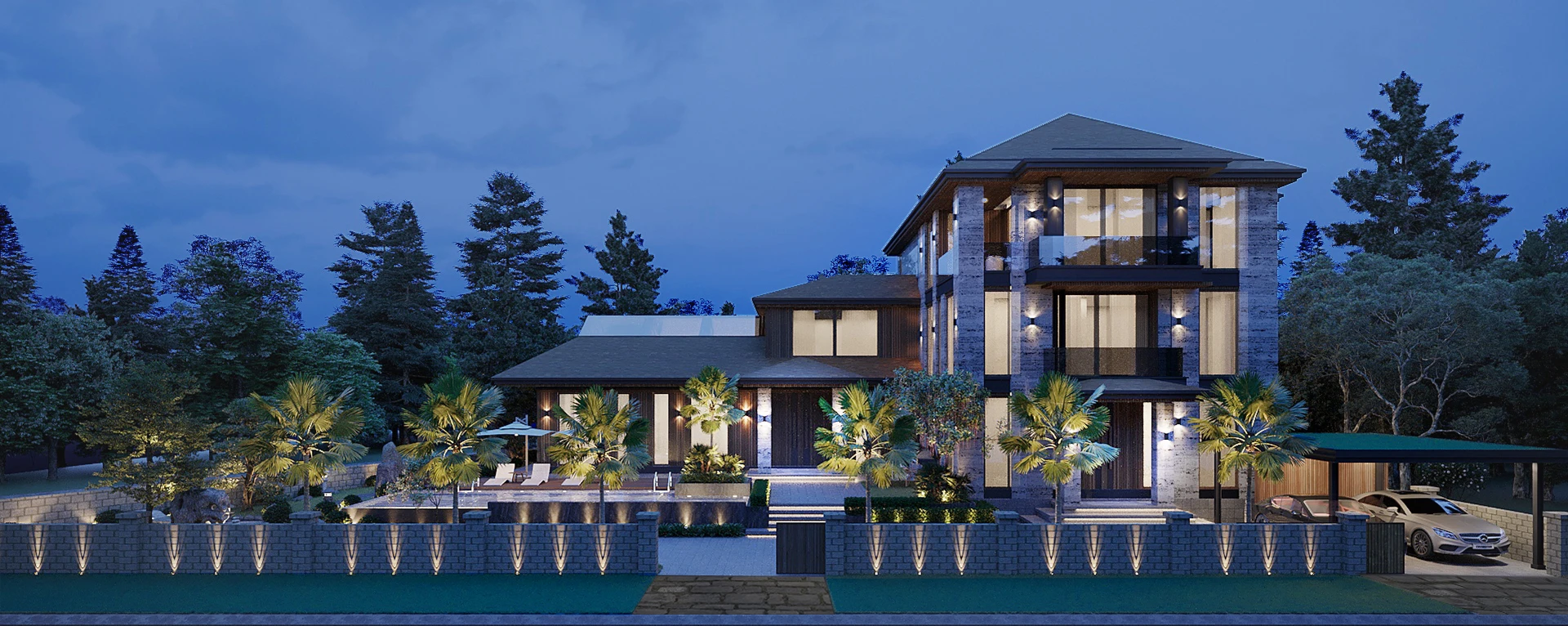 Thiết kế biệt thự hiện đại cao cấp lung linh về đêm - AntDesign