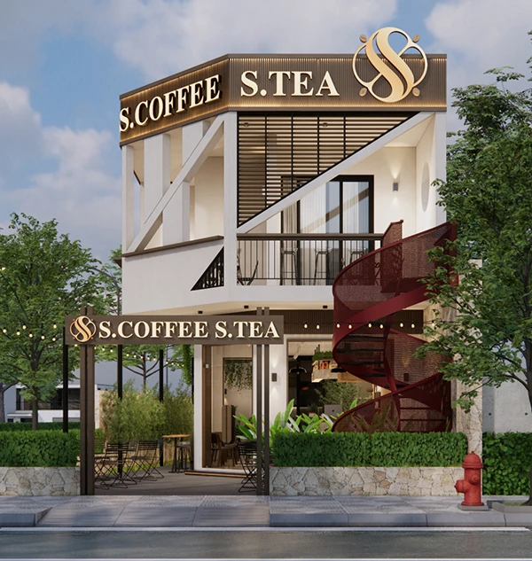 Thiết kế quán cafe thép tiền chế 2 tầng đẹp - AntDesign