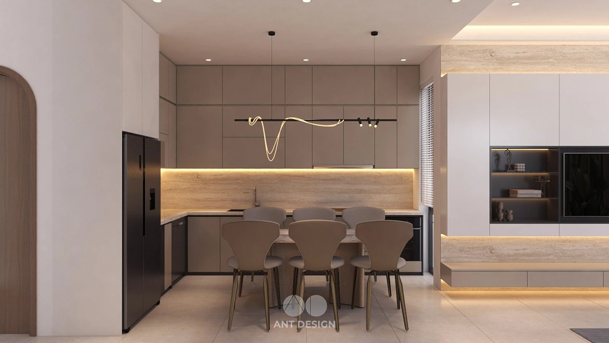 Hệ tủ bếp chữ l màu ghi xám tối ưu công năng