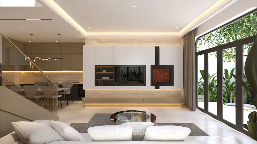 Thiết kế nội thất phòng khách curve house hiện đại