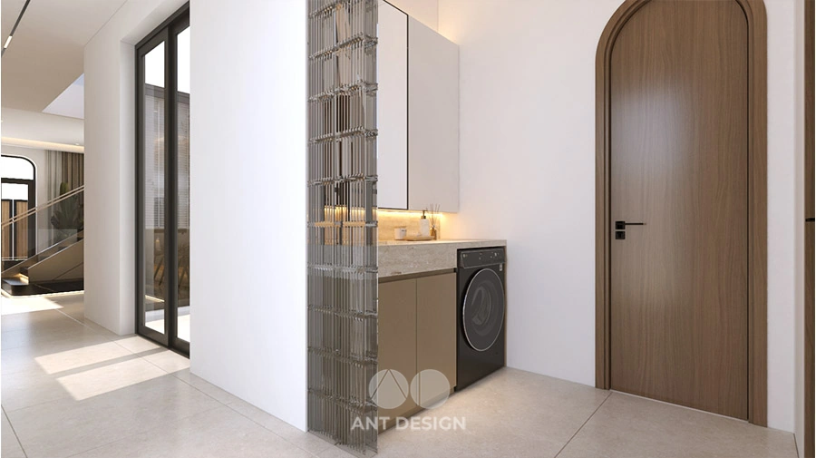 Vách ngăn gạch kính lấy sáng cho hành lang