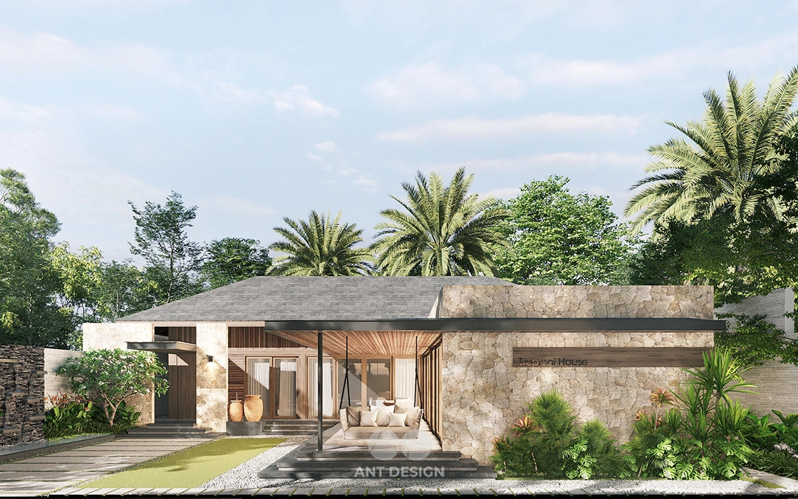 Phối cảnh mặt tiền nhà cấp 4 sân vườn nhiệt đới