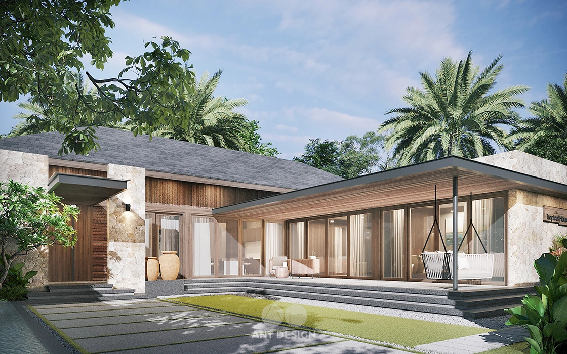 Thiết kế sân vườn trong nhà hình chữ l hiện đại