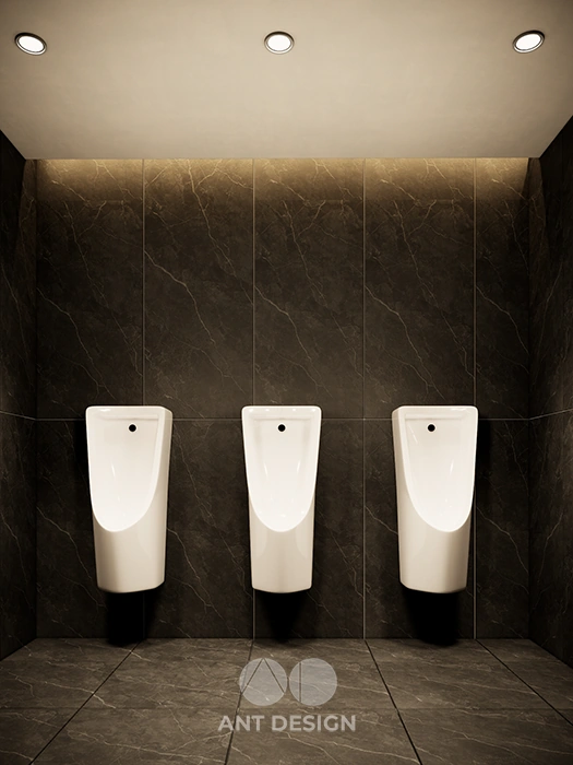 Khu vực tiểu nam nhà vệ sinh quán cafe hiện đại