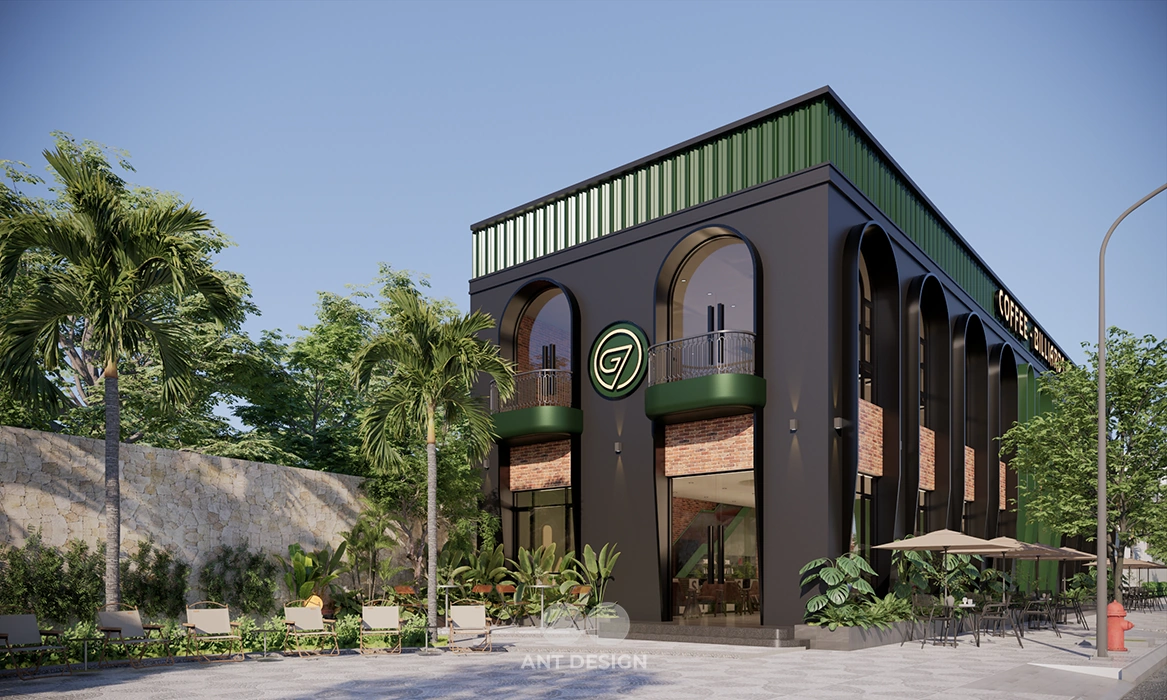 Mặt tiền quán bida cafe g7 kiến trúc vòm hiện đại