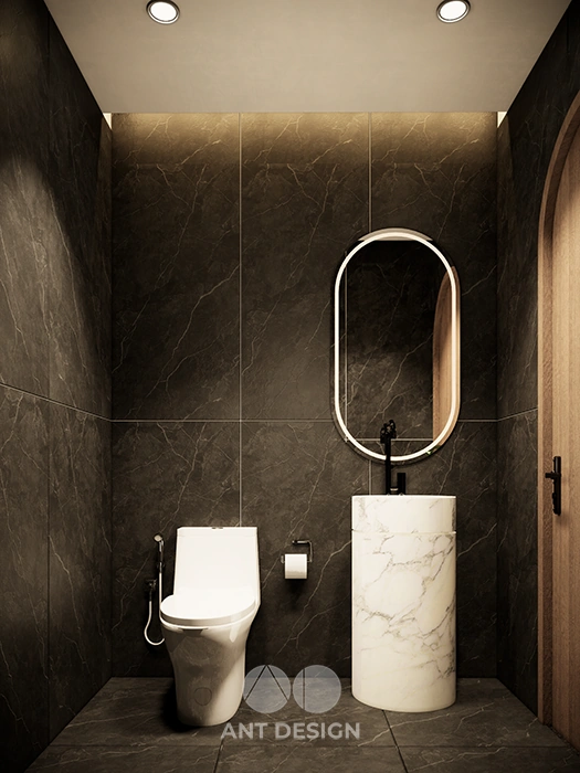 Thiết kế nhà vệ sinh dark mode sang trọng huyền bí