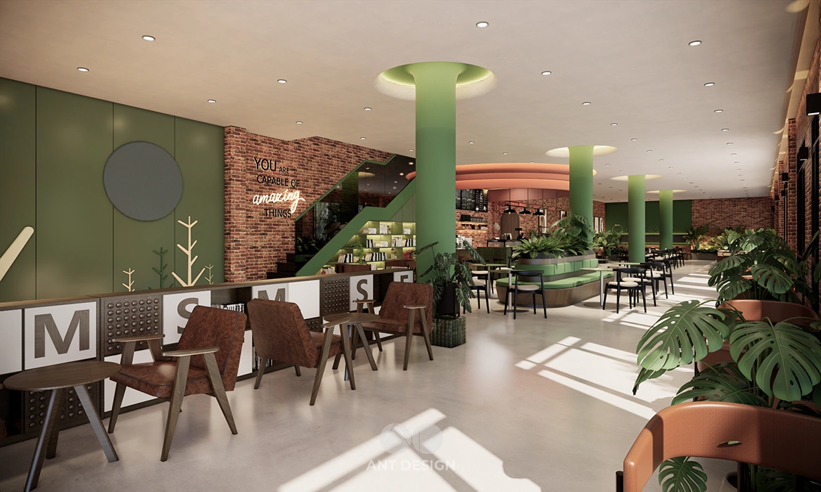 Tổng thể không gian tầng trệt quán cafe g7 billiards