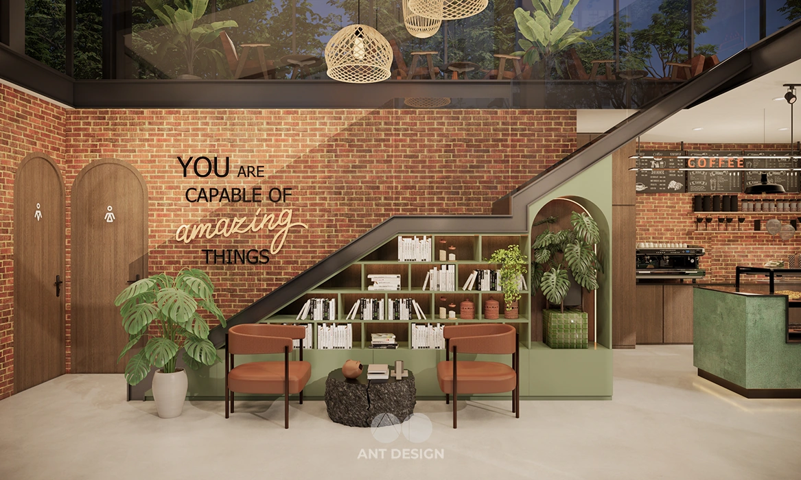 Thiết kế gầm cầu thang thành kệ sách check in đẹp