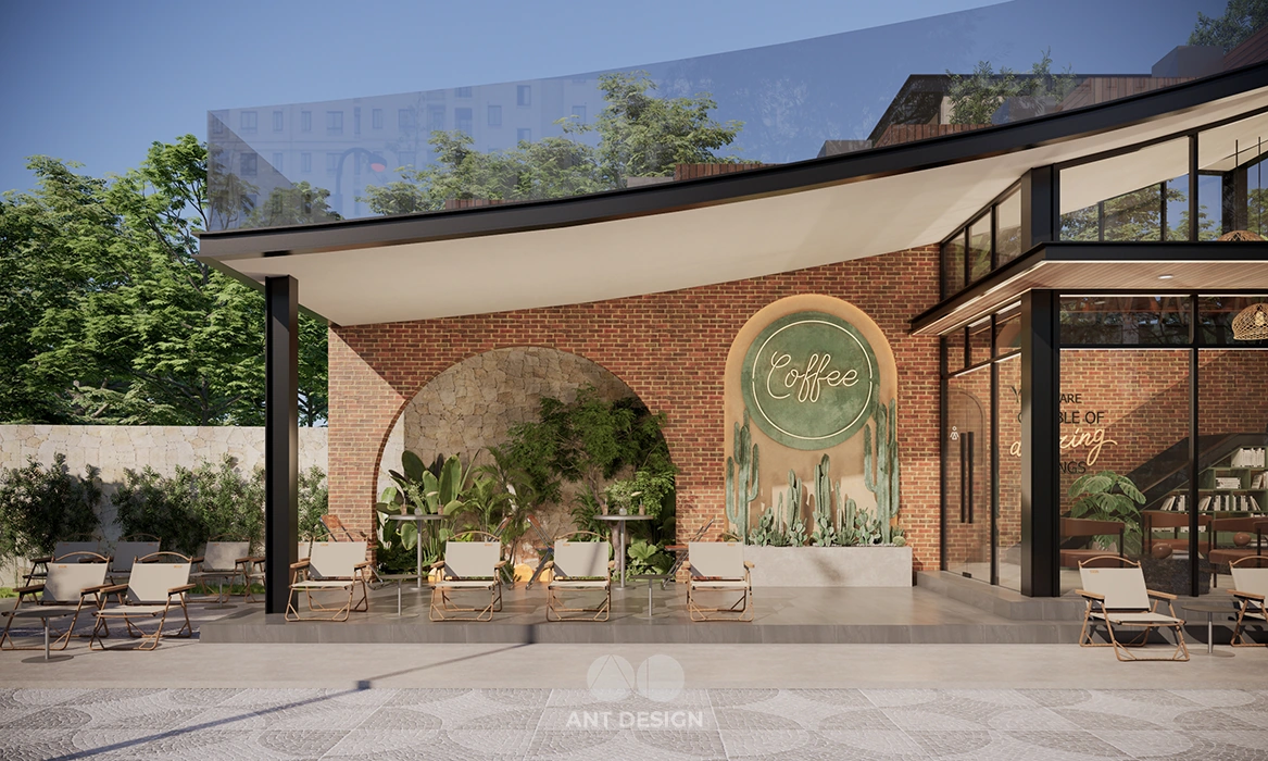 Thiết kế tường gạch mộc quán cafe phong cách industrial