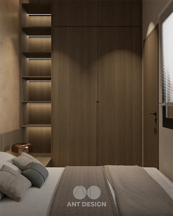 Chi tiết đèn led tủ áo và cửa gỗ hiện đại