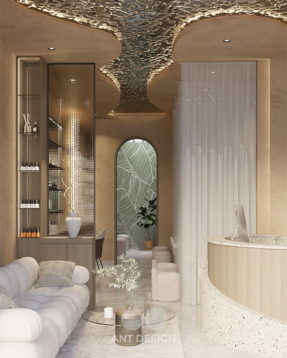 Hành lang spa hoàng hà decor tranh lá cây nhiệt đới