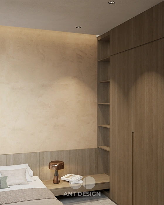 Hệ tủ quần áo âm tường màu gỗ trầm tinh tế