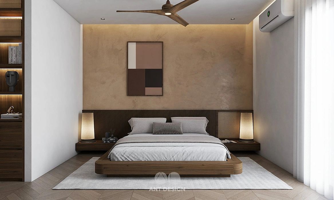 Giường ngủ gỗ tự nhiên phòng master tông màu be ấm áp