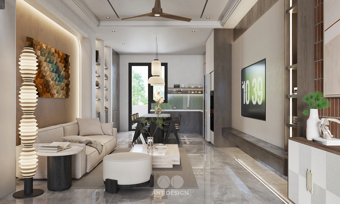 Không gian liên thông phòng khách bếp thoáng đãng