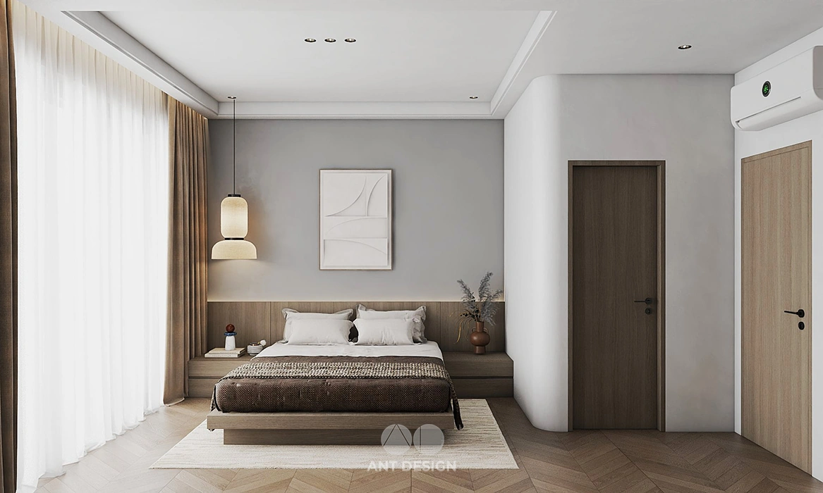 Phòng ngủ 2 với chi tiết tường đầu giường bo cong mềm mại