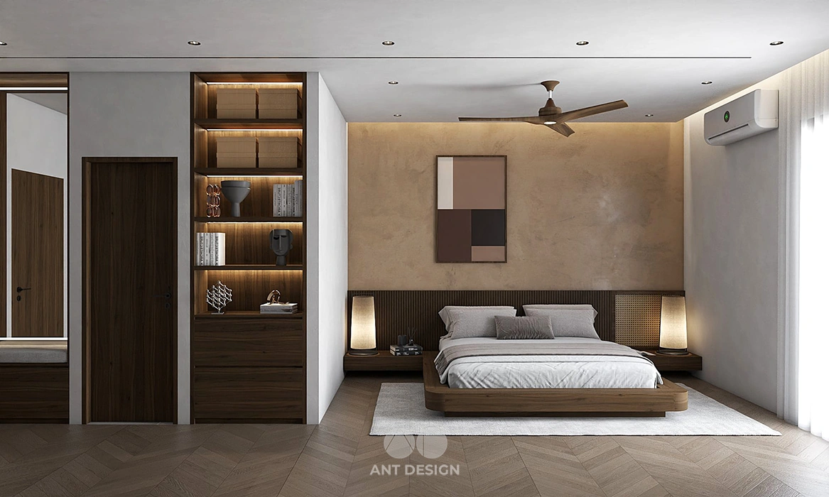 Thiết kế phòng ngủ master sang trọng tông màu trầm ấm