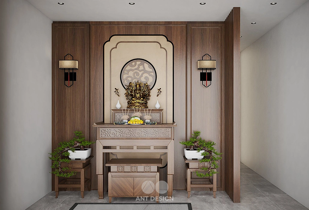 Thiết kế phòng thờ trang nghiêm gỗ tự nhiên á đông
