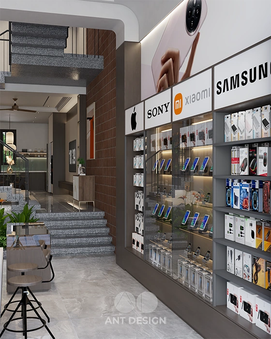 Thiết kế shop điện thoại kết hợp nhà ở hiện đại tiện nghi