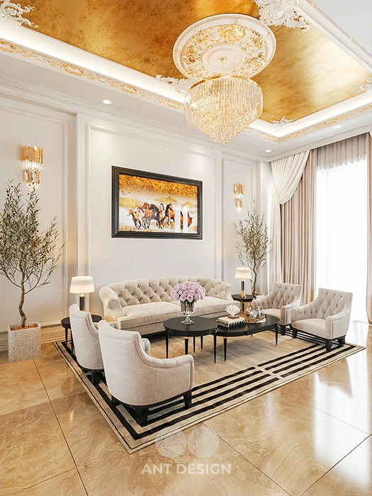 Thiết kế phòng khách biệt thự phong cách luxury quận 12