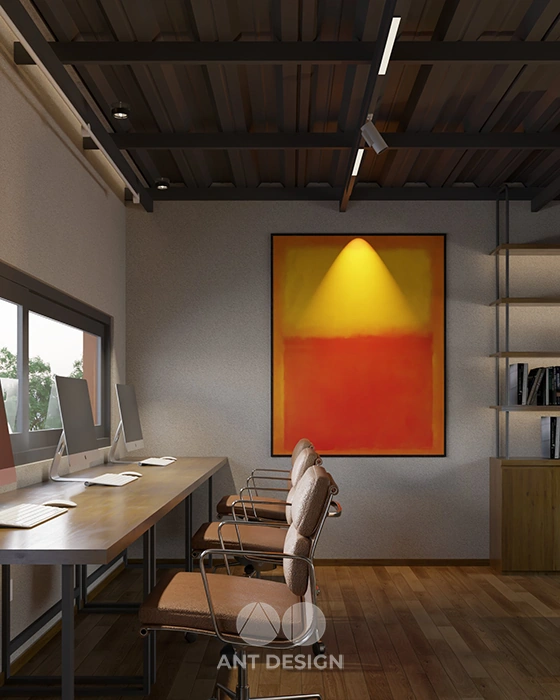 Góc tủ kệ hồ sơ và tranh nghệ thuật văn phòng