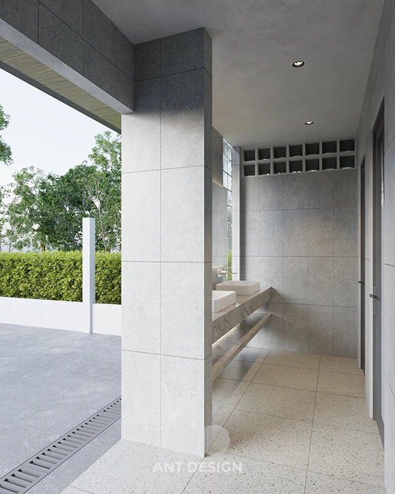 Lối đi hành lang khu vệ sinh thông thoáng