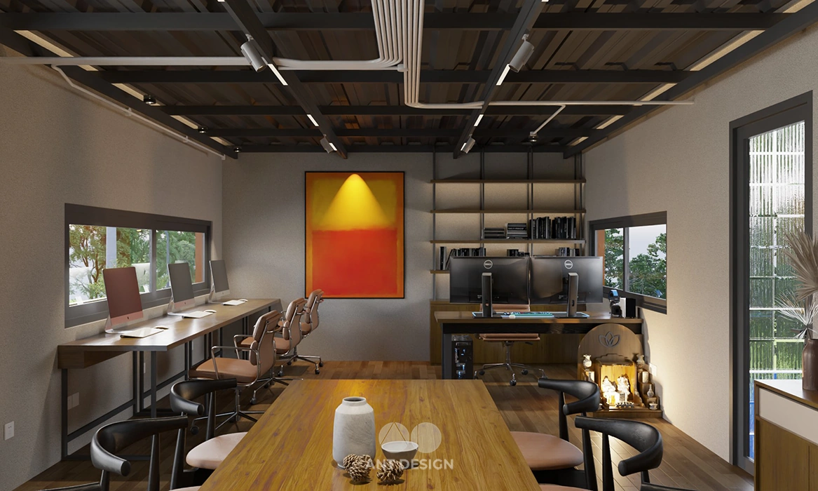 Nội thất văn phòng làm việc phong cách industrial