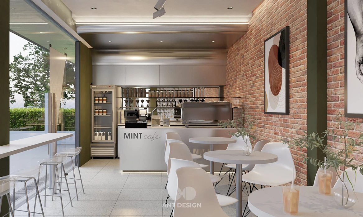 Quầy bar pha chế mint cafe thiết kế tối giản