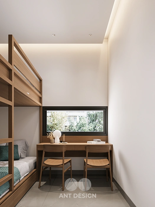 Góc học tập đôi cho bé gần cửa sổ thoáng sáng