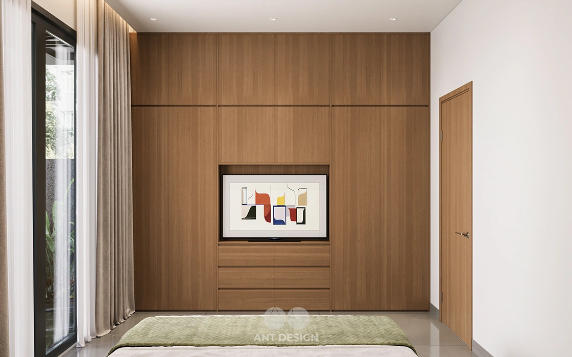 Hệ tủ quần áo âm tường cánh gỗ phẳng tinh tế