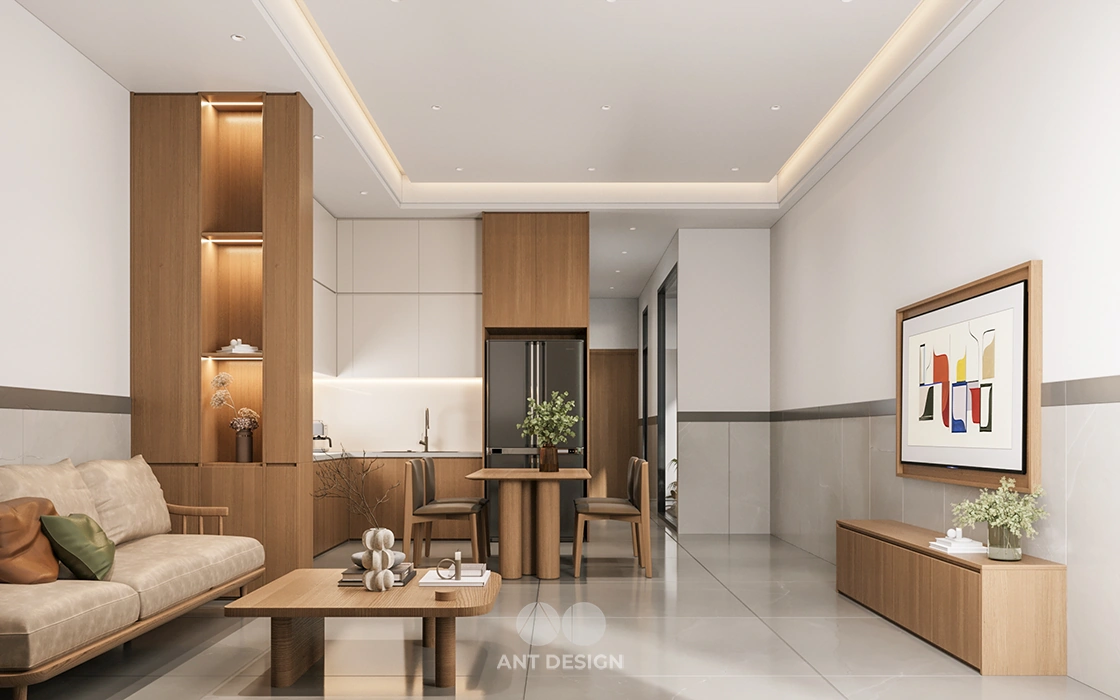 Không gian liên thông khách bếp thoáng đãng