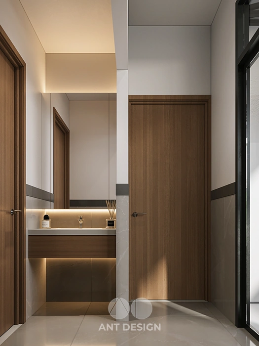 Khu vực lavabo rửa tay tách biệt hiện đại sạch sẽ