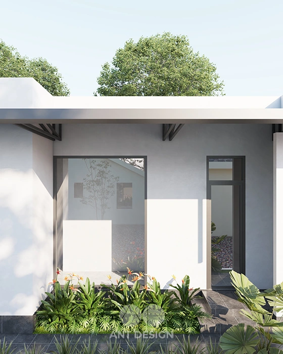 Phối cảnh tổng thể nhà cấp 4 mái bằng hiện đại