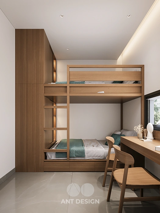 Thiết kế giường tầng gỗ sồi đẹp cho phòng ngủ nhỏ