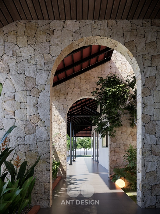 Cận cảnh vật liệu đá rối ốp tường và lối đi sân vườn