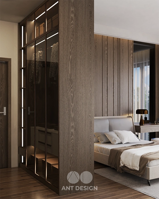 Hệ tủ áo cánh kính đèn led sang trọng hiện đại