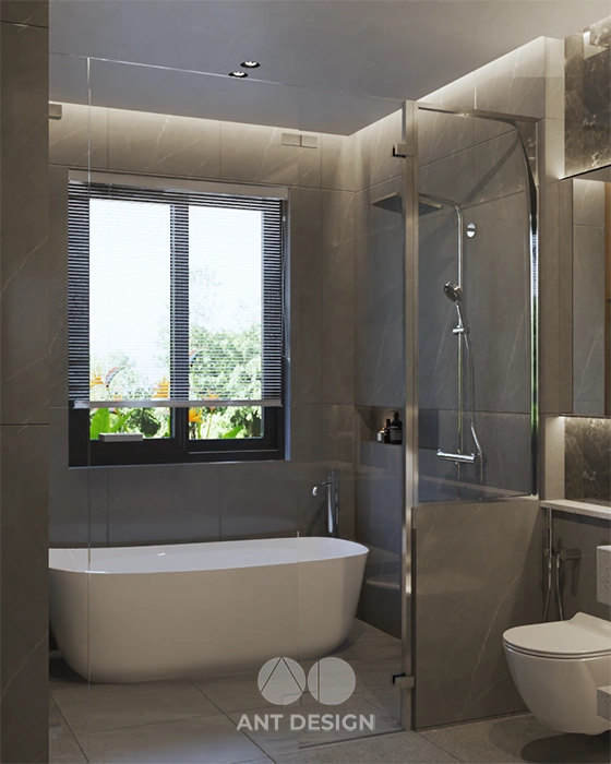 Không gian vệ sinh master ốp gạch vân đá sang trọng