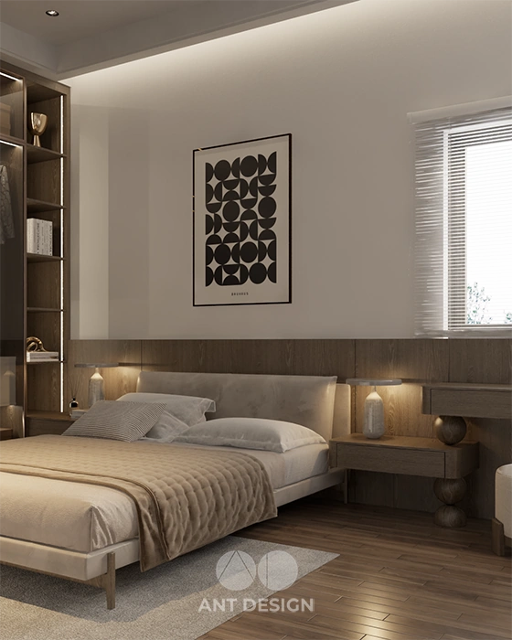 Phòng ngủ phụ tông màu be nhẹ nhàng thanh lịch