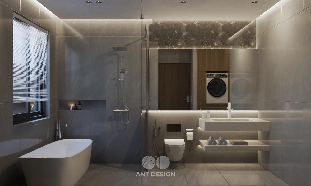 Phòng tắm master có bồn tắm nằm thư giãn cao cấp