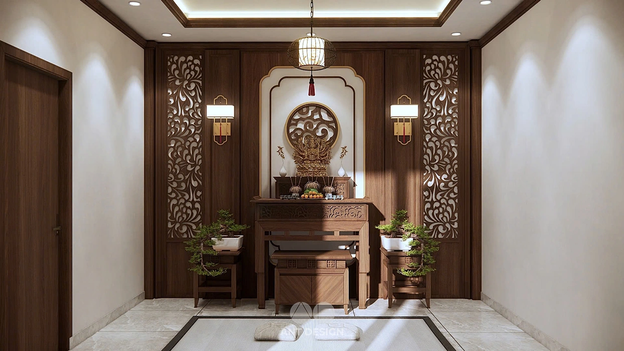 Thiết kế phòng thờ gỗ trang nghiêm chuẩn phong thủy