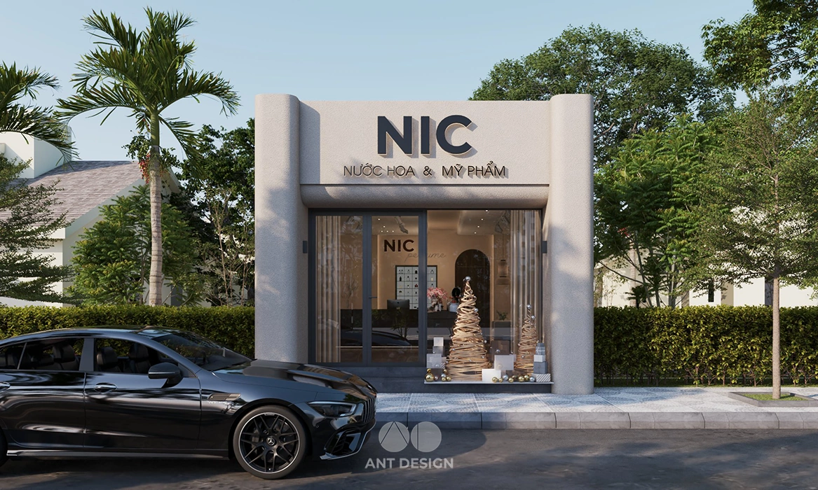 Thiết kế mặt tiền shop nước hoa mỹ phẩm nic minimalism