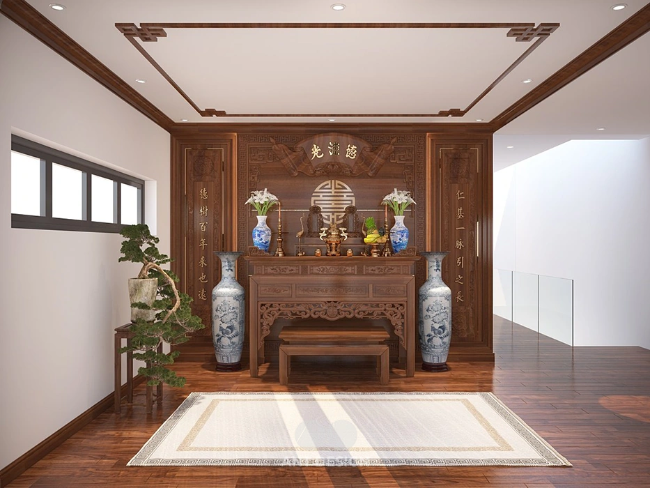 Nội thất phòng thờ gỗ tự nhiên trang nghiêm