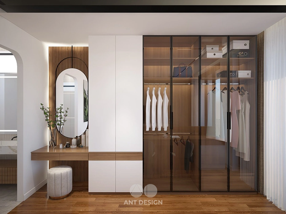 Tủ áo cánh kính phòng thay đồ walk in closet