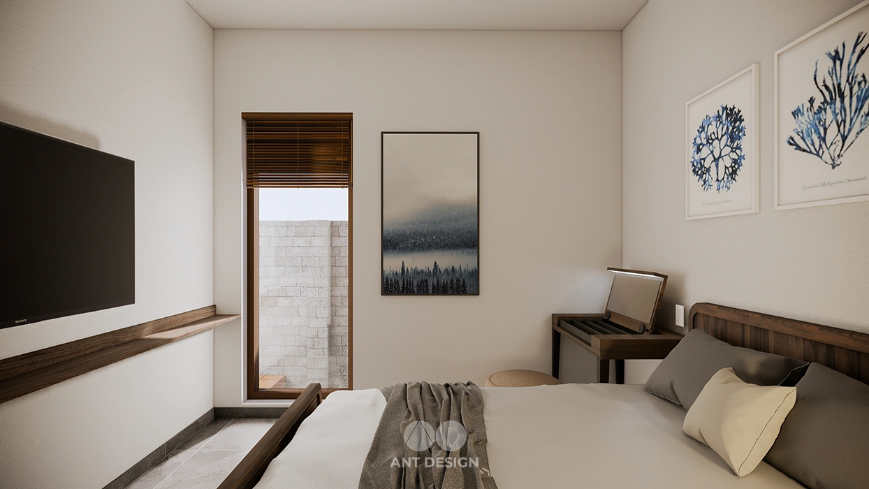 Giường ngủ gỗ tự nhiên bên cửa sổ thoáng đãng