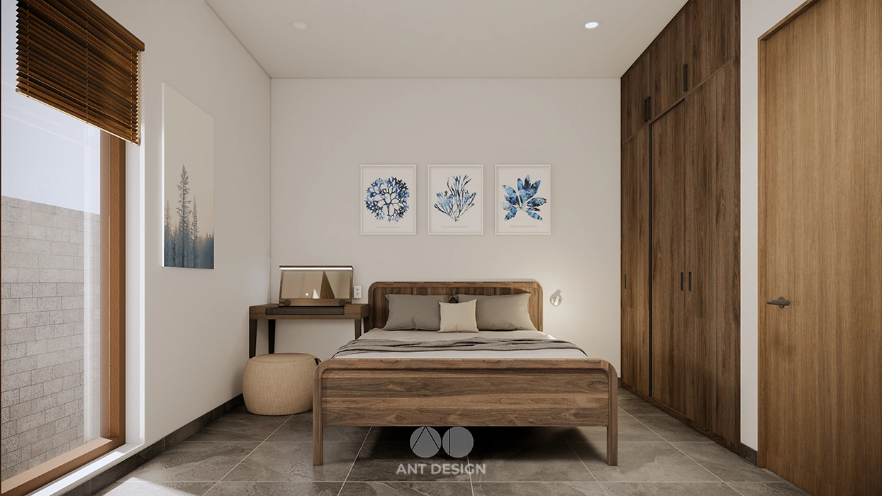 Phòng ngủ phong cách rustic trang trí tranh nghệ thuật