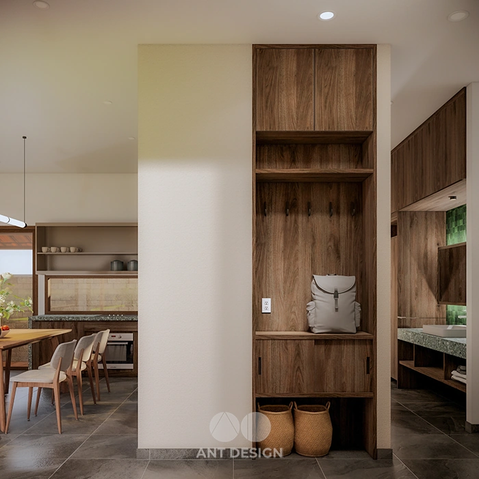 Tủ giày kết hợp móc treo đồ ngay lối vào nhà