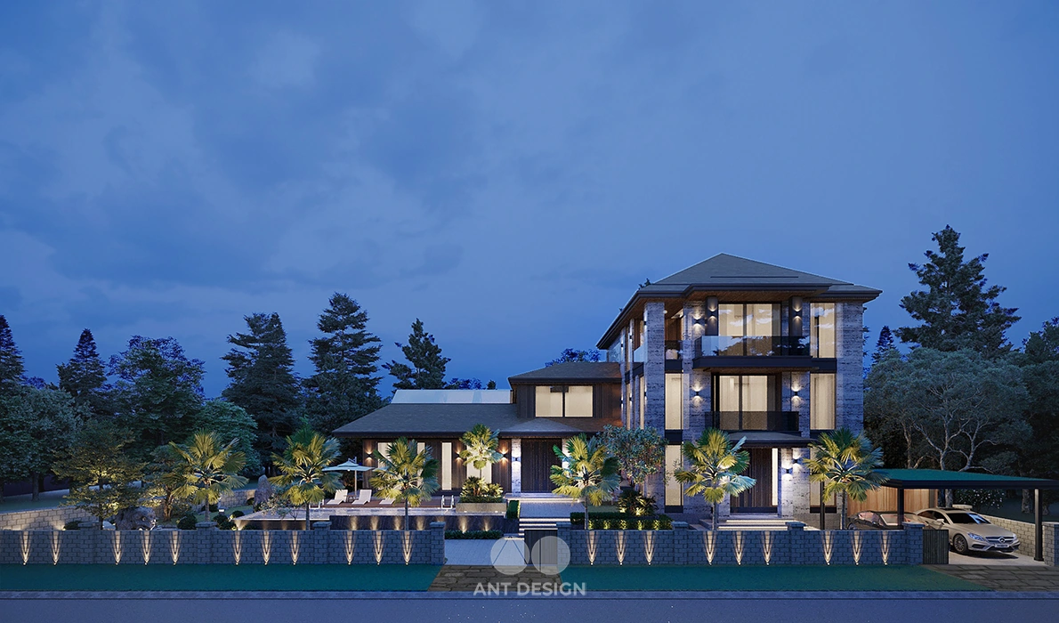 Phối cảnh đêm biệt thự 3 tầng hiện đại lung linh