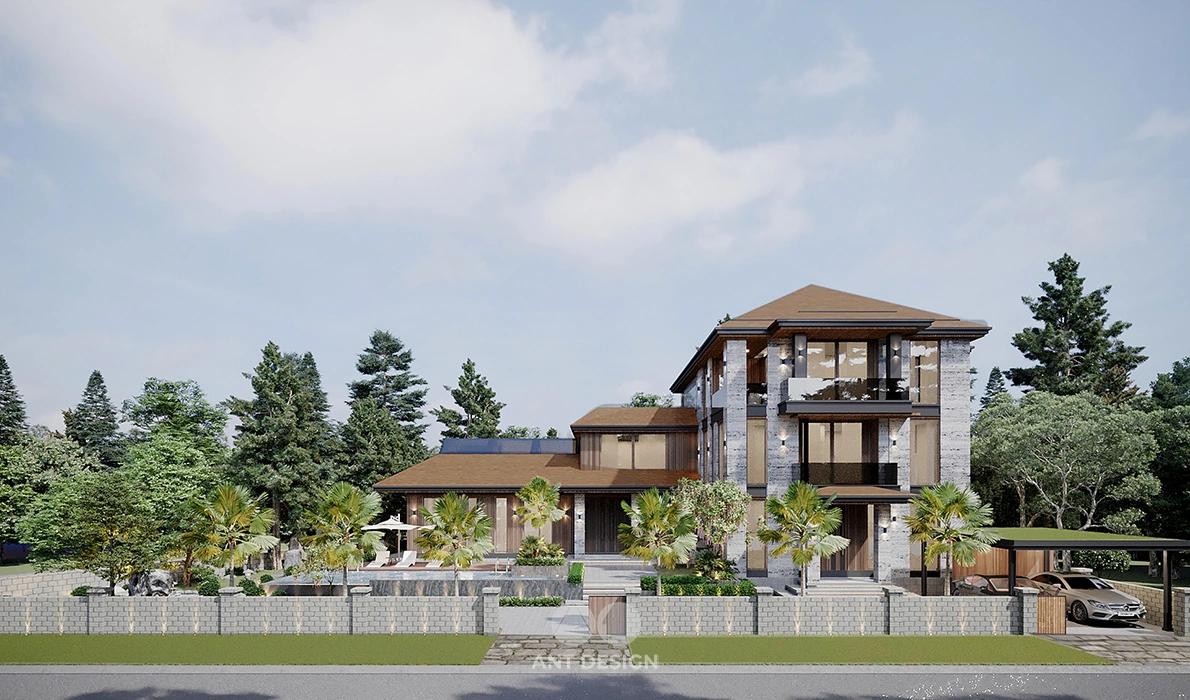 Thiết kế kiến trúc biệt thự ốp đá tự nhiên sang trọng