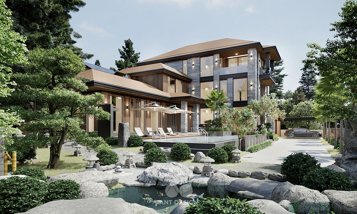 Thiết kế sân vườn phong cách Nhật Bản hồ cá koi đẳng cấp