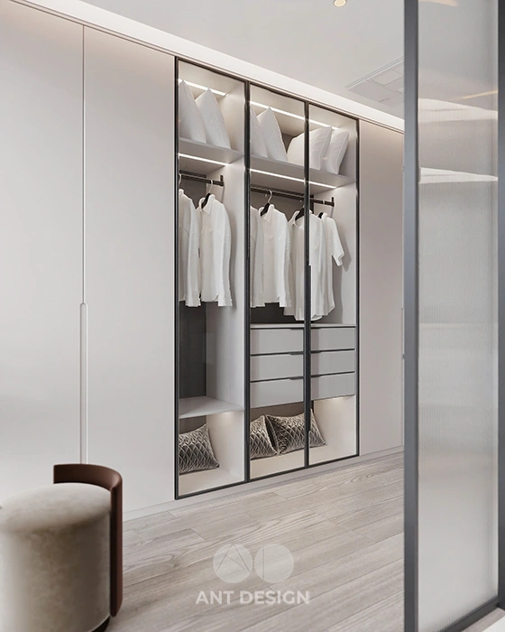 Hệ tủ quần áo cánh kính đèn led sang trọng
